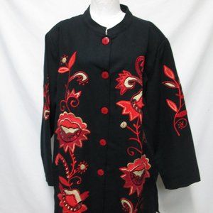 Indigo Moon embroidered twill button jacket cover up blazer Size Sz Plus 3X